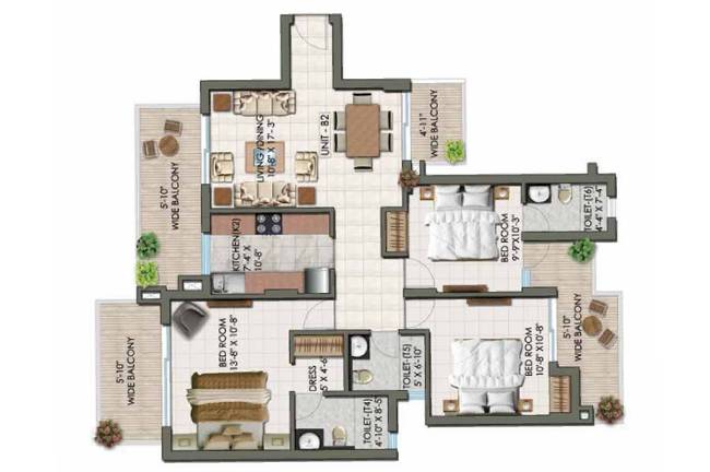 3BHK B2 Floor Plan